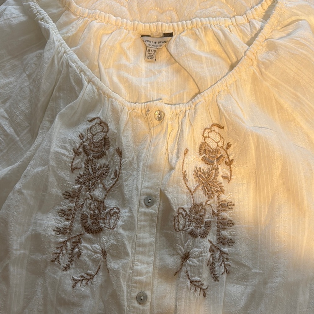 Ivory & Brown Embroidered Women's Top